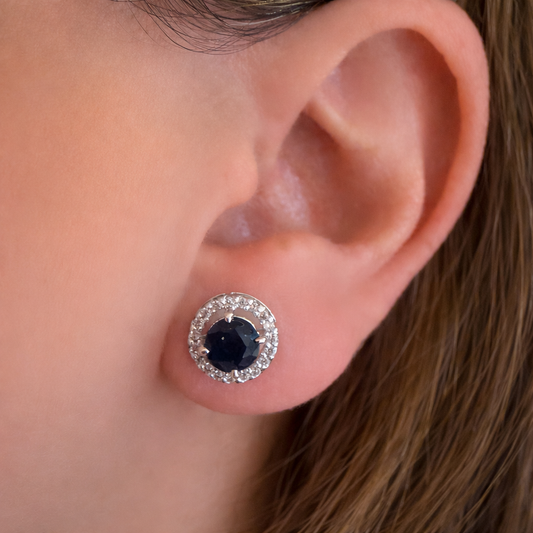 SAPPHIRE ROUND HALO STUDS