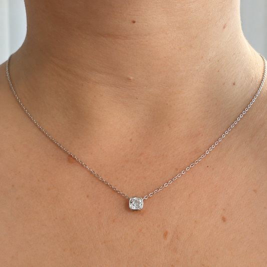 CUSHION BEZEL SOLITAIRE CHAIN NECKLACE