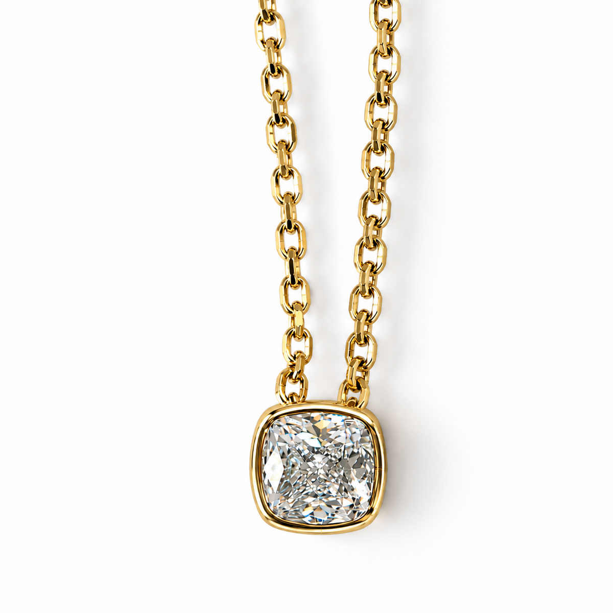 CUSHION BEZEL SOLITAIRE CHAIN NECKLACE